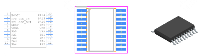 STM32F031F6P6引脚图和PCB焊盘图