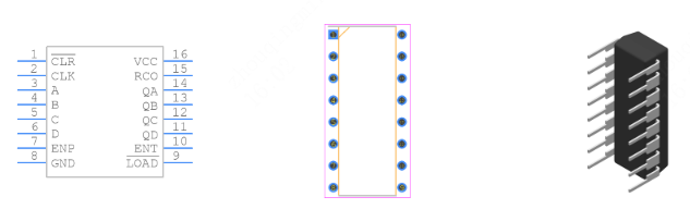 SN74HC163N引脚图和PCB焊盘图