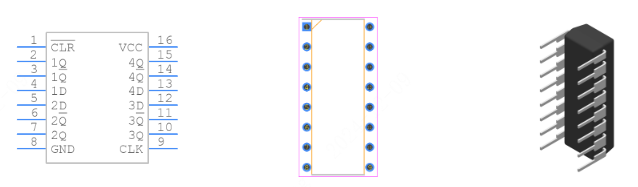 SN74HC175N引脚图和PCB焊盘图