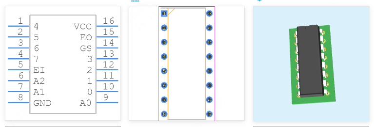 SN74HC148N引脚图和PCB焊盘图