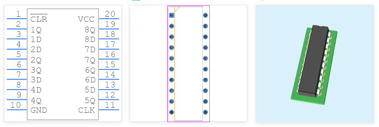 SN74HC273N引脚图和PCB焊盘图