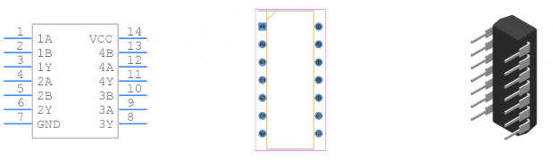 SN74HC86N引脚图和PCB焊盘图