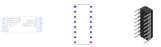 CD74HC4053E引脚图和PCB焊盘图