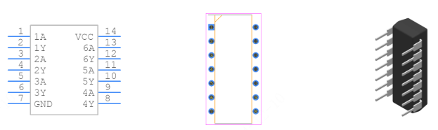 SN74LS07N引脚图和PCB焊盘图