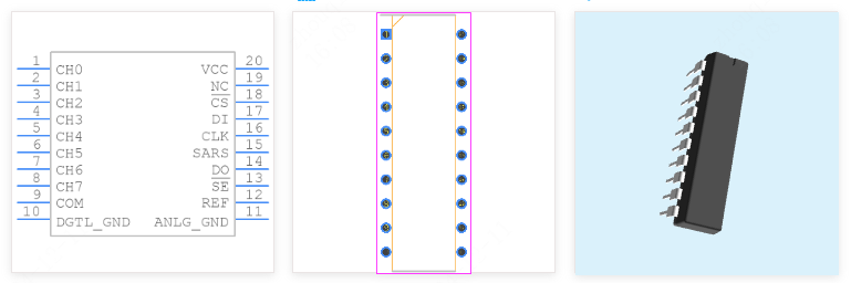 TLC0838IN引脚图和PCB焊盘图