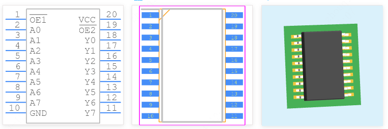 CD74HCT541M96引脚图和PCB焊盘图