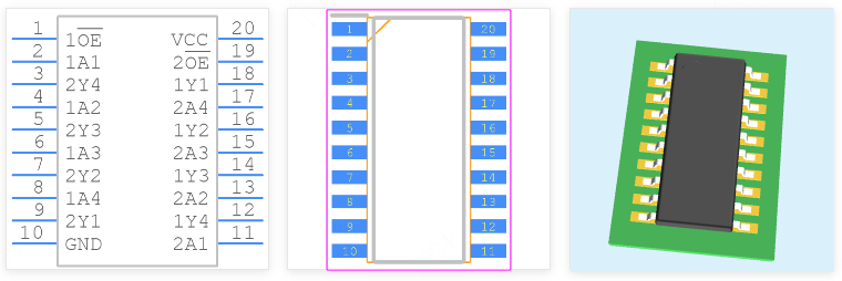 SN74HCT240NSR引脚图和PCB焊盘图