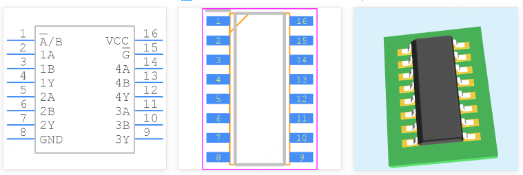 SN74HCT157DR引脚图和PCB焊盘图