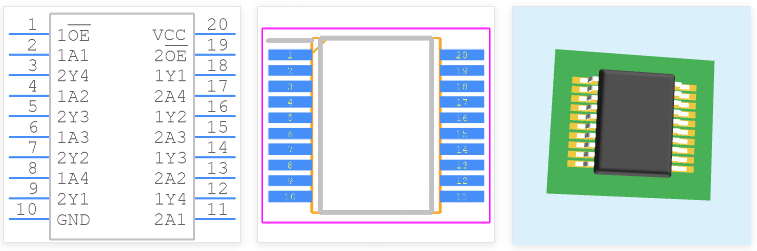SN74HCT244DBR引脚图和PCB焊盘图