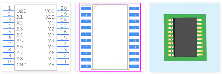 SN74HC541DWR引脚图和PCB焊盘图