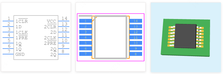 SN74HC74PWR引脚图和PCB焊盘图