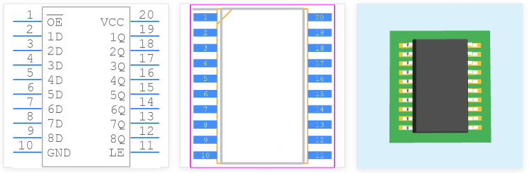 SN74HCT573DWR引脚图和PCB焊盘图