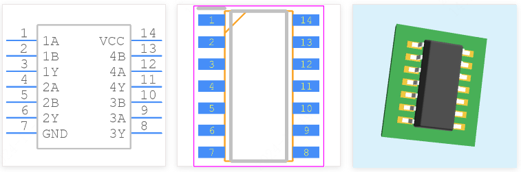 SN74LS03DR引脚图和PCB焊盘图