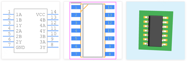 SN74HCT32DR引脚图和PCB焊盘图