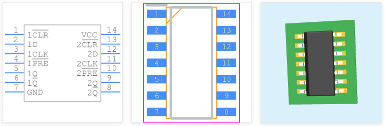 SN74F74DR引脚图和PCB焊盘图