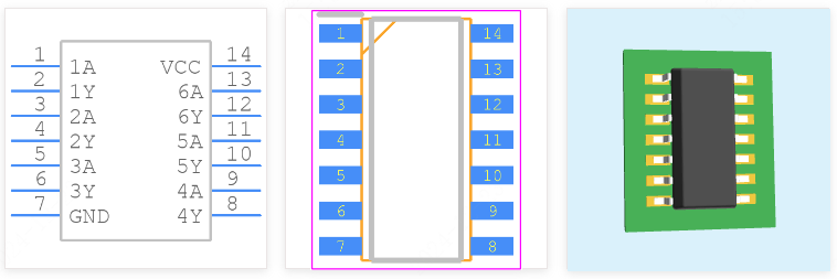 SN74HC04DR引脚图和PCB焊盘图