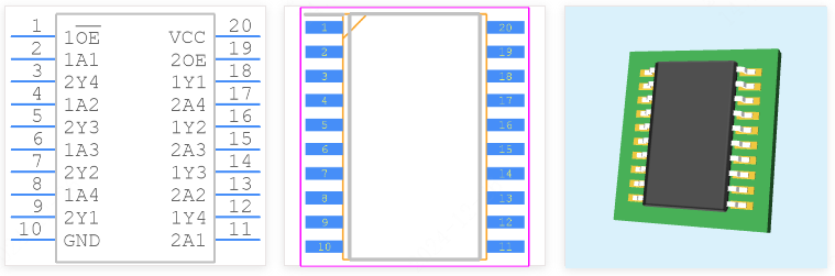 SN74HC241DWR引脚图和PCB焊盘图