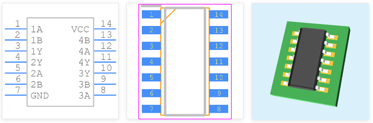 SN74HC266DR引脚图和PCB焊盘图