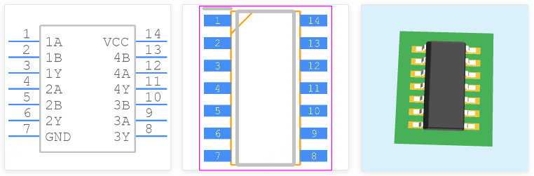 SN74HC132DRG4引脚图和PCB焊盘图