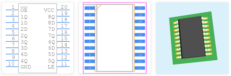 SN74HC373DWR引脚图和PCB焊盘图