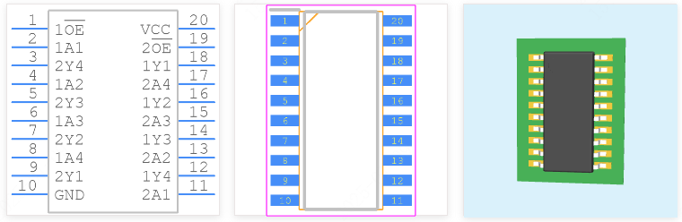SN74ABT240ANSR引脚图和PCB焊盘图