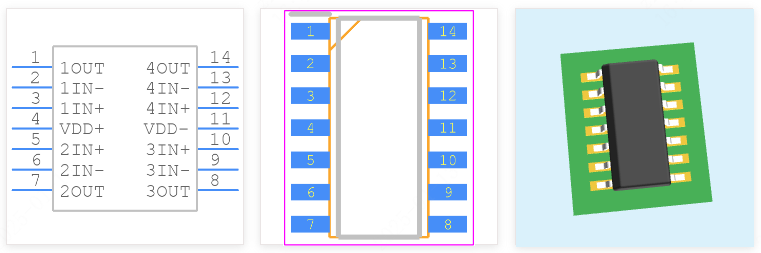 TLC2274IDR引脚图和PCB焊盘图