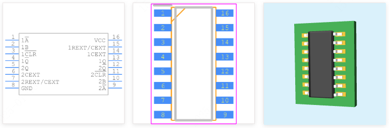 SN74AHC123ADR引脚图和PCB焊盘图