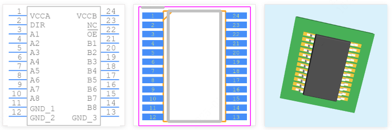 SN74LVCC4245APWR引脚图和PCB焊盘图