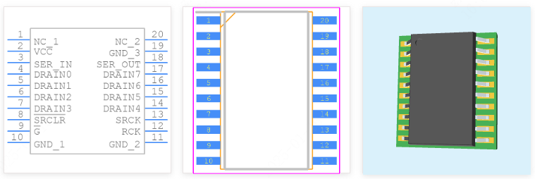 TPIC6B595DWR引脚图和PCB焊盘图