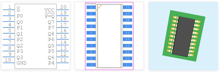 SN74ALS688NSR引脚图和PCB焊盘图