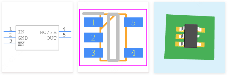 TPS76933DBVR引脚图和PCB焊盘图