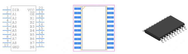 SN74F245DWR引脚图和PCB焊盘图