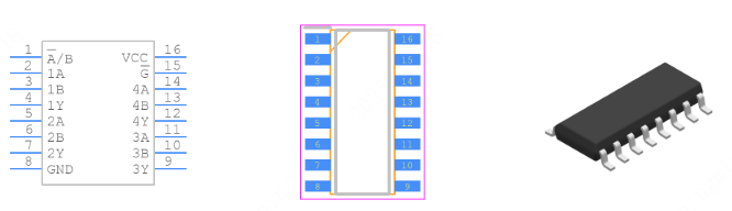 SN74F157ADR引脚图和PCB焊盘图