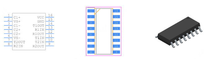 MAX232DRG4引脚图和PCB焊盘图