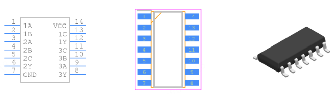 SN74F11DR引脚图和PCB焊盘图