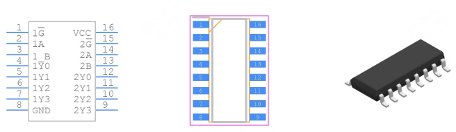 SN74ALS139DR引脚图和PCB焊盘图