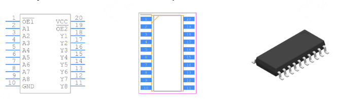 SN74ALS540NSR引脚图和PCB焊盘图