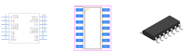 SN74AHC74DR引脚图和PCB焊盘图