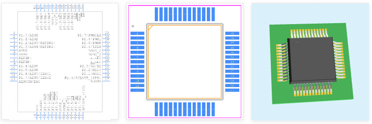 ADuC847BSZ62-5引脚图和PCB焊盘图