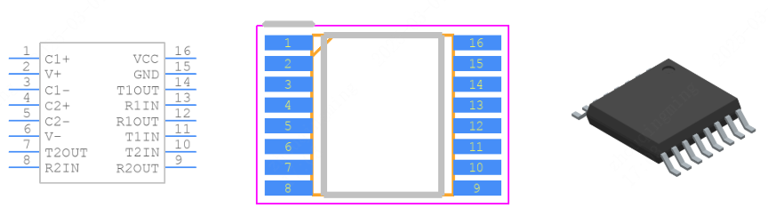 ADM3232EARUZ-REEL7引脚图和PCB焊盘图