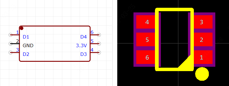 USBUF02W6引脚图和PCB焊盘图
