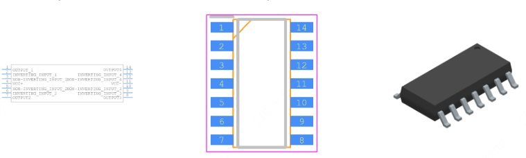 TL074ACDT引脚图和PCB焊盘图